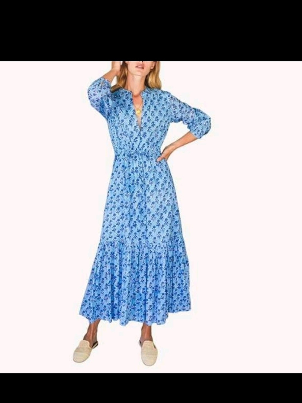 Emerson Frye Frances 3 Dress Little Marigolds Danube Blue Organic Cotton M EUC